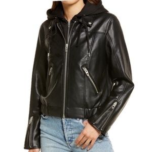 NWT BLANKNYC Faux Leather Bomber Jacket with Removable Hood